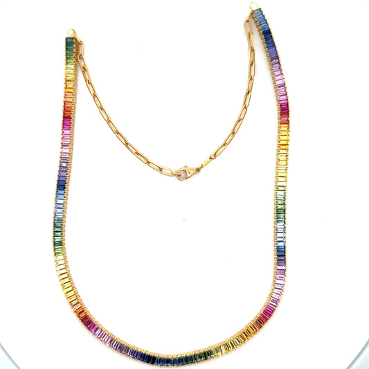 Rainbow Baguette Necklace with Chain 22.37ct 18K Yellow Gold