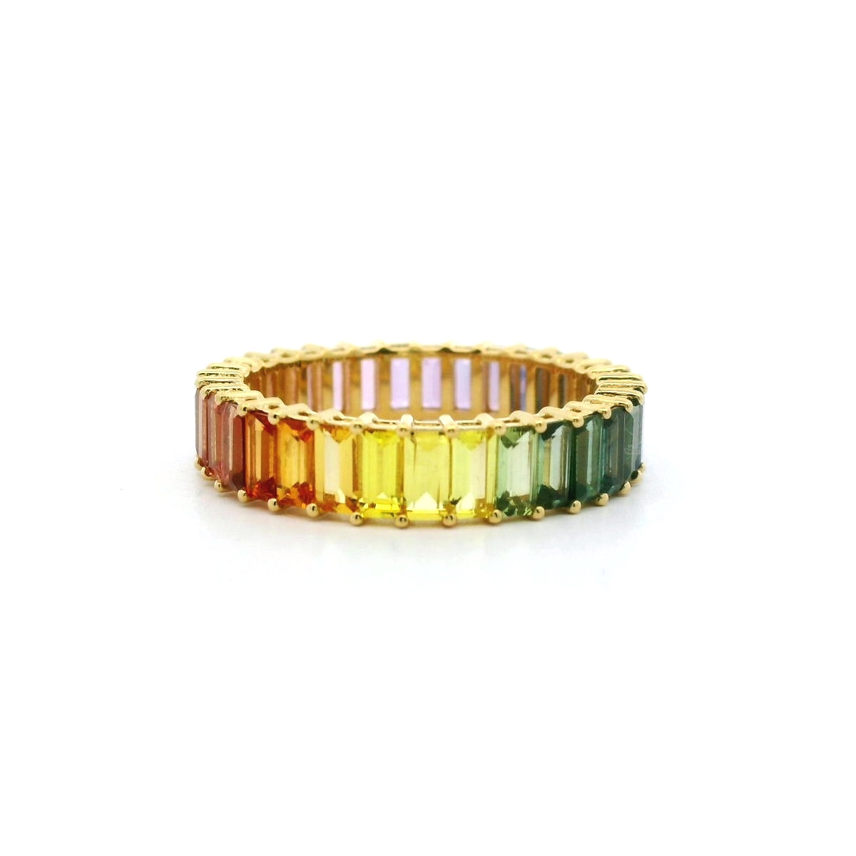 Rainbow Baguette Eternity Band Ring 4+CT 18K Yellow Gold (2) Size 7.5