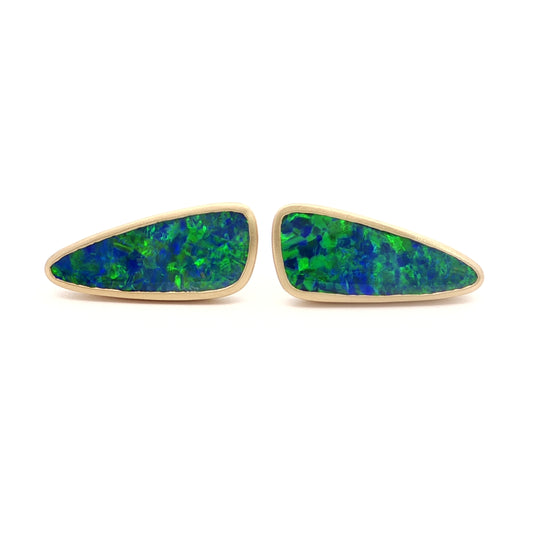 Opal Fancy Cut Bezel Earring 5.06ct 18K Yellow Gold