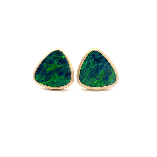 Opal Fancy Cut Bezel Earring 4.53ct 18K Yellow Gold