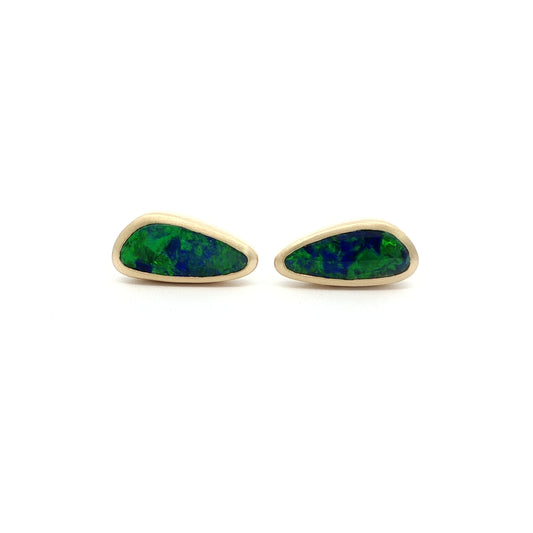 Opal Fancy Cut Bezel Earring 2.11ct 18K Yellow Gold