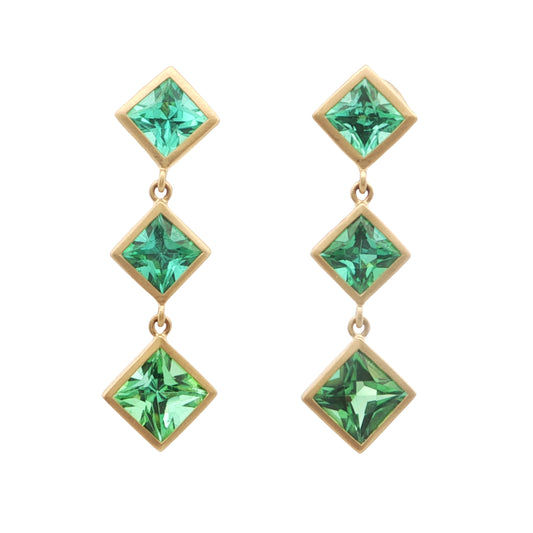 Tourmaline Princess Cut Bezel Earring 5ct 18K Yellow Gold