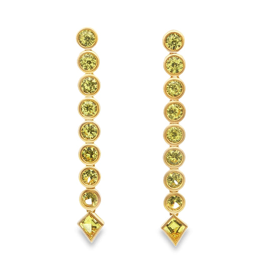 Yellow Sapphire Round/Kite Bezel Earring 3.26ct 18K Yellow Gold