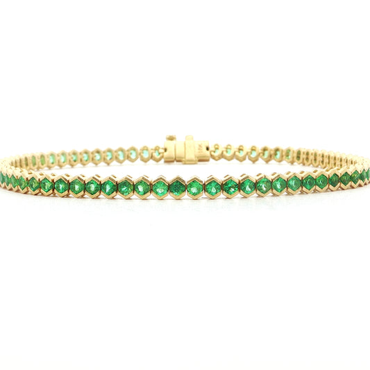 Emerald Round Tennis Hexagon Bracelet ~3.10ct 18K Yellow Gold 7"