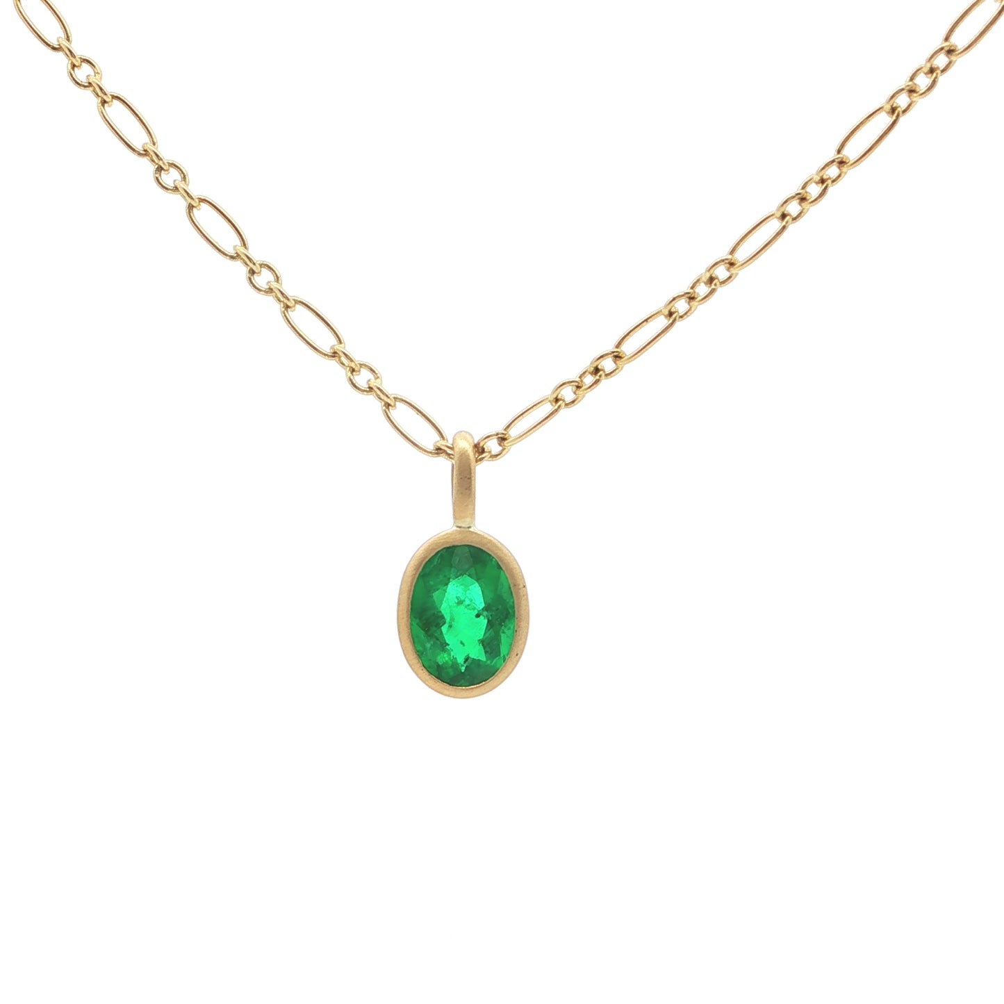 Emerald Oval Bezel Necklace 0.68ct 18K Yellow Gold