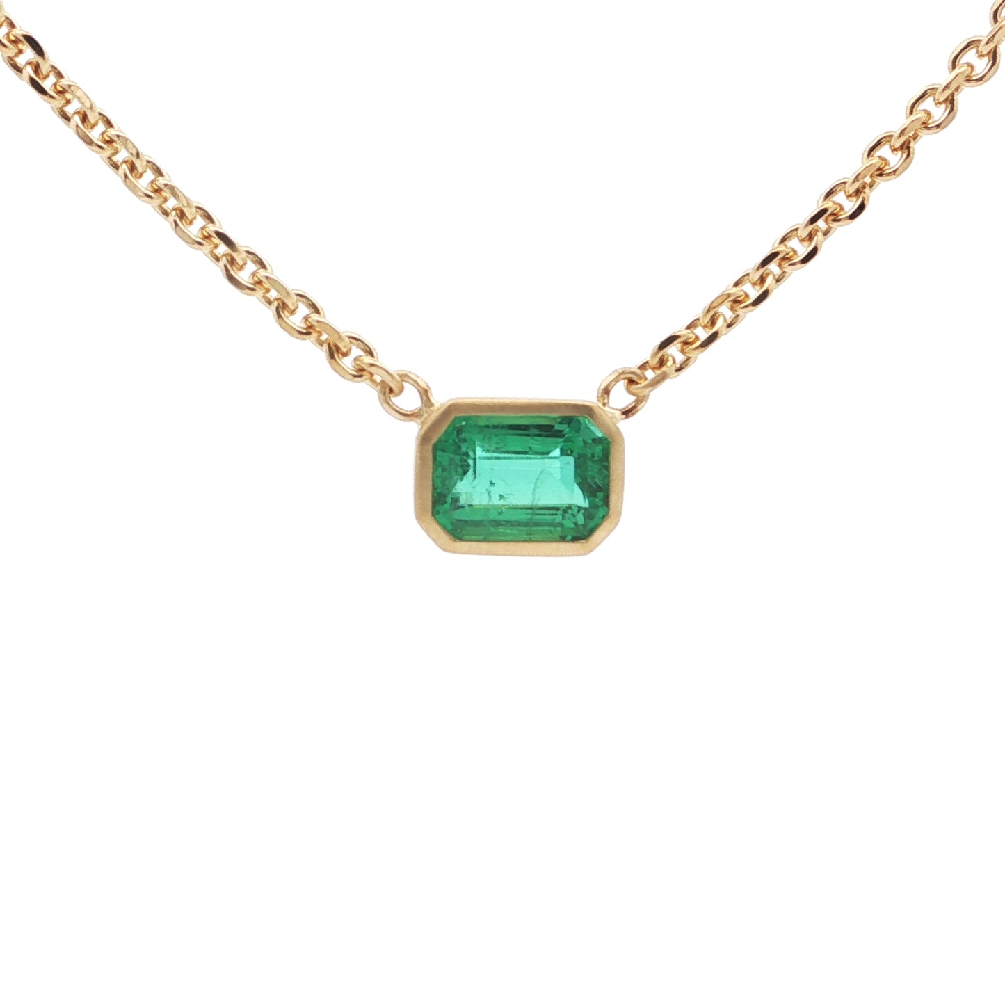 Emerald Cut Bezel Necklace 1.57ct 18K Yellow Gold