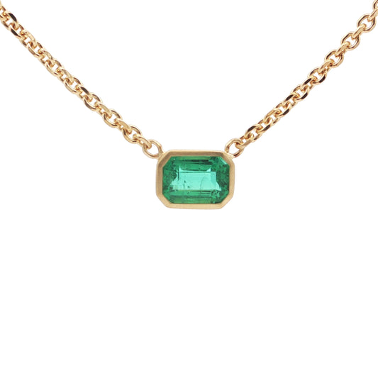 Emerald Cut Bezel Necklace 1.57ct 18K Yellow Gold
