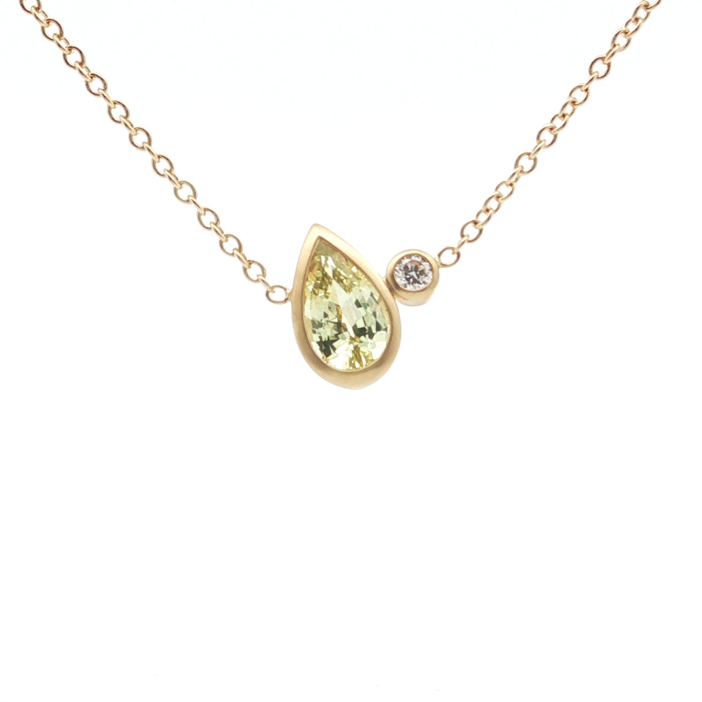 Chrysoberyl/Diamond Pear Shape 2 Stone Necklace 1.53/0.08ct 18K Yellow Gold