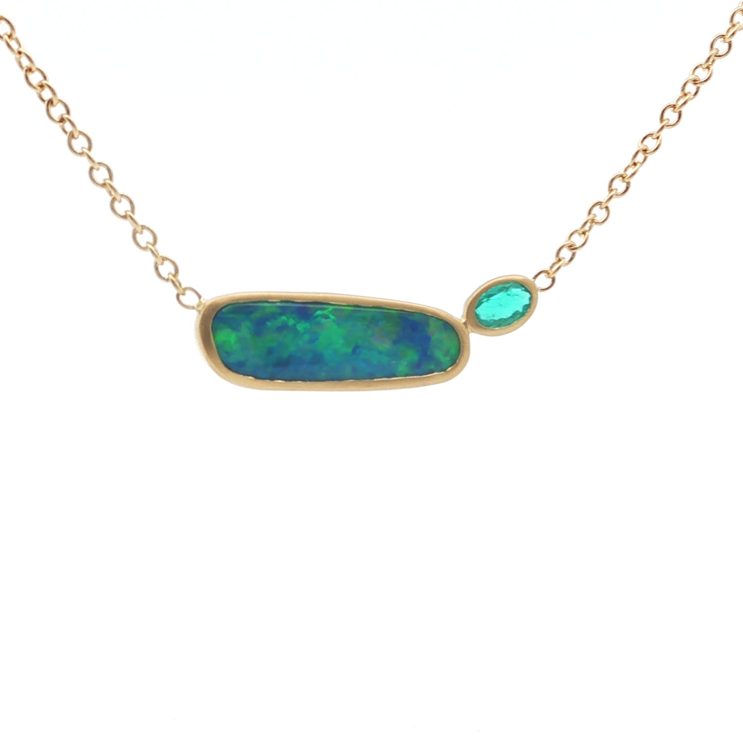 Opal/Paraiba Tourmaline Fancy Cut 2 Stone Necklace 0.25/0.14ct 18K Yellow Gold