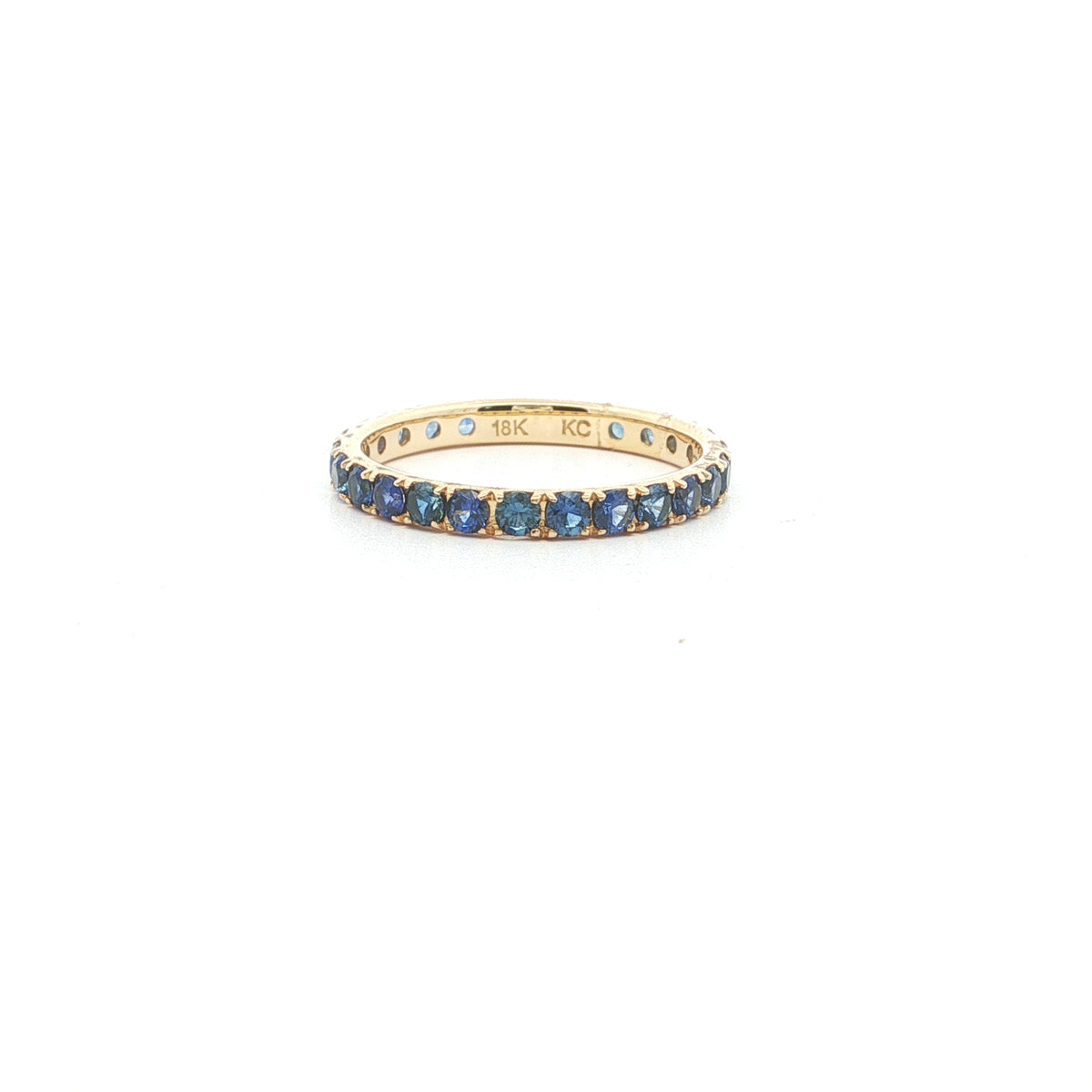 Blue Sapphire 2mm Eternity Band Ring ~1.20ct 18K Yellow Gold Size 7.5