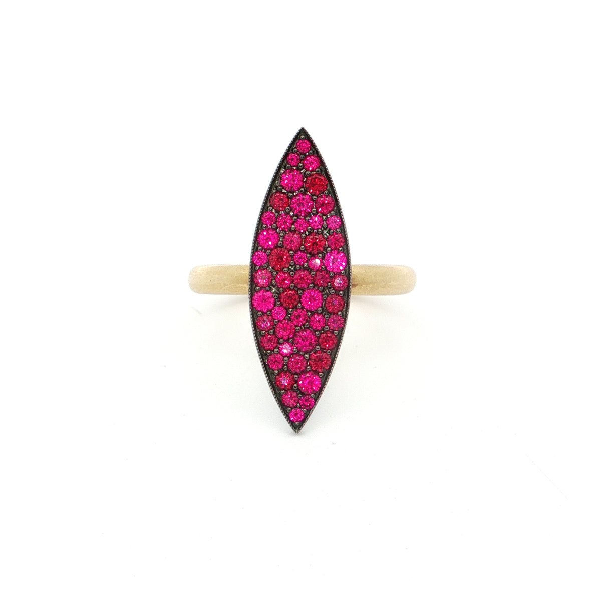 Ruby Marquise Pave Ring 0.84ct 14K Black Rhodium 18K Yellow Gold Size 6.5