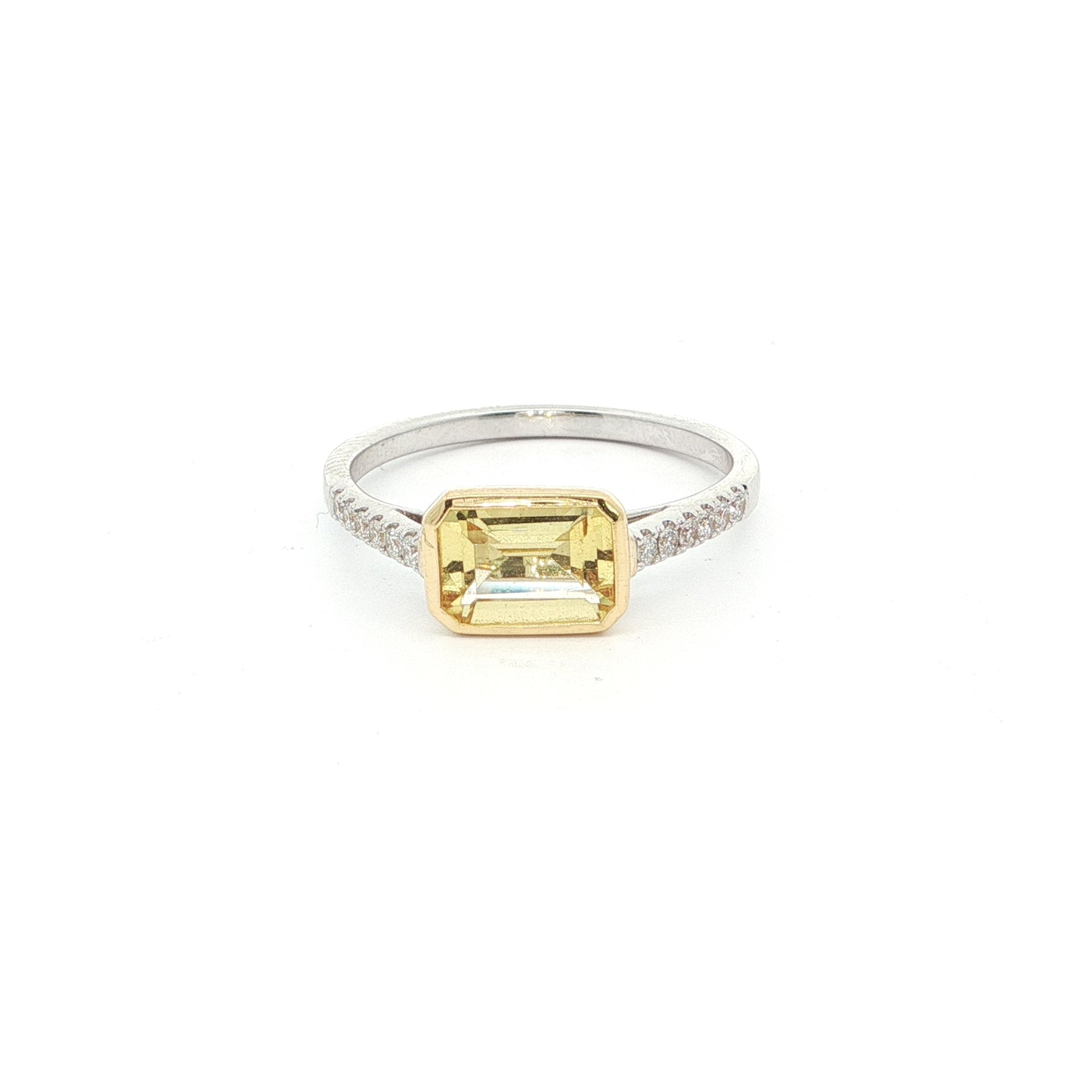 Yellow Sapphire Emerald Cut Skinny Stack Ring 0.80/0.12ct 18K White/Yellow Gold Size 6.5