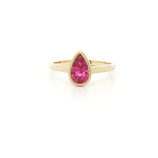 Pink Tourmaline Pear Shape Bezel Ring 0.78ct 18K Yellow Gold Size 7