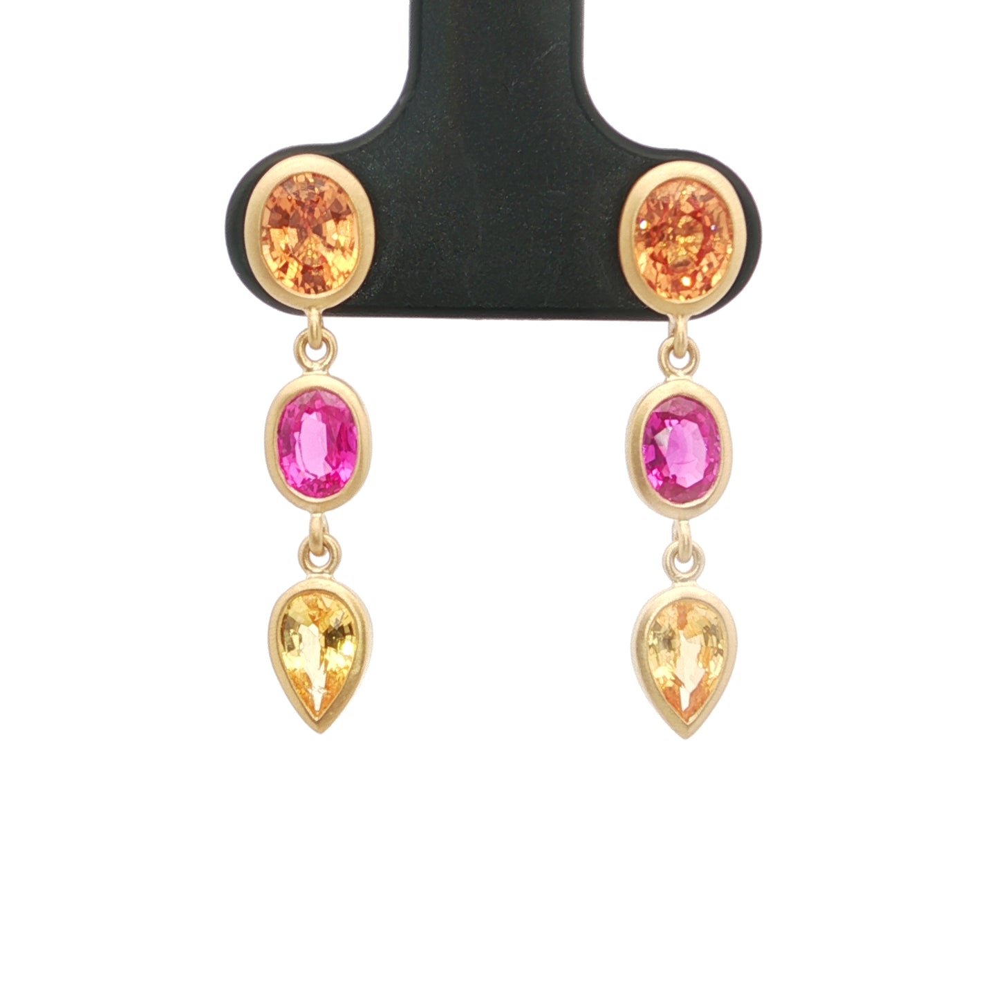Spessartite/Pink Sapphire/Yellow Sapphire 3 Stone Earring 1.38/0.93/0.74ct 18K Yellow Gold