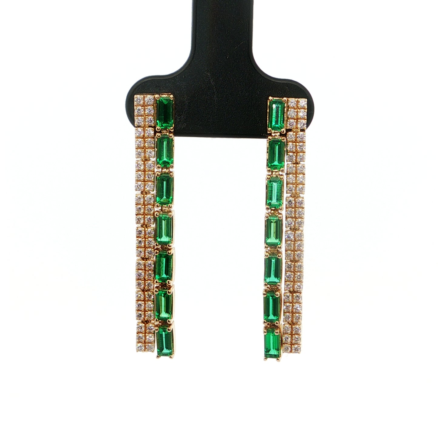 Emerald Baguette Prong with Diamonds Earring 1.55/0.50ct 18K Yellow Gold
