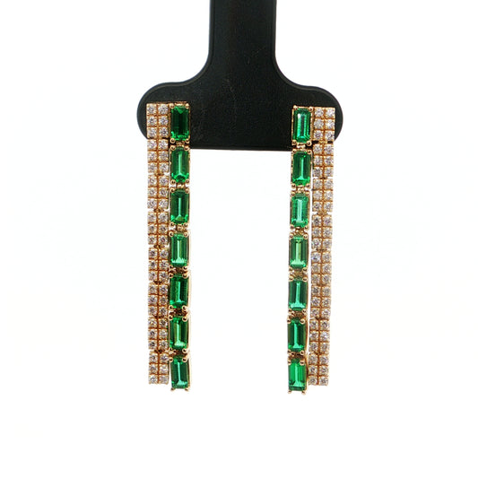 Emerald Baguette Prong with Diamonds Earring 1.55/0.50ct 18K Yellow Gold
