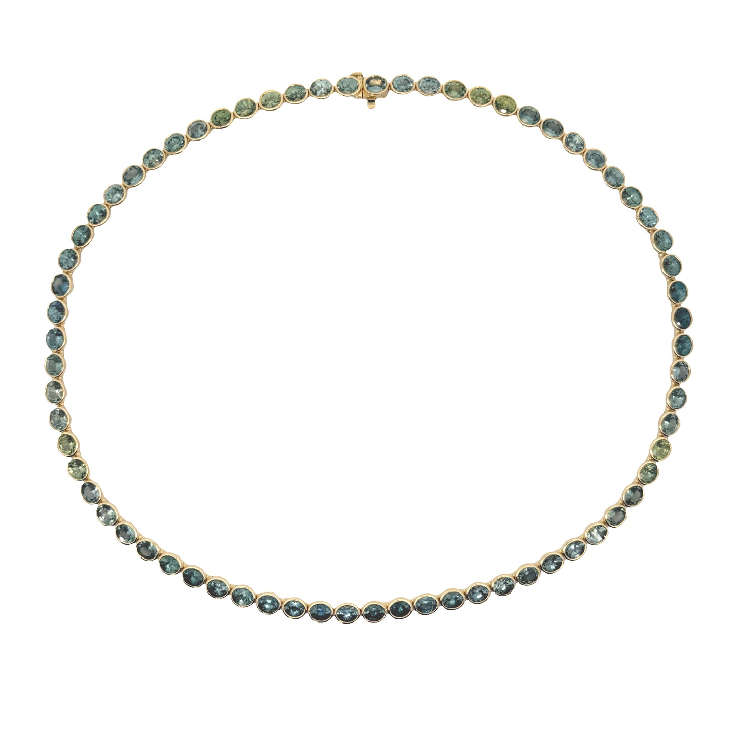 Montana Sapphire Oval Tennis Necklace 30.46ct 18K Yellow Gold