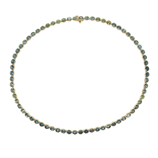 Montana Sapphire Oval Tennis Necklace 30.46ct 18K Yellow Gold