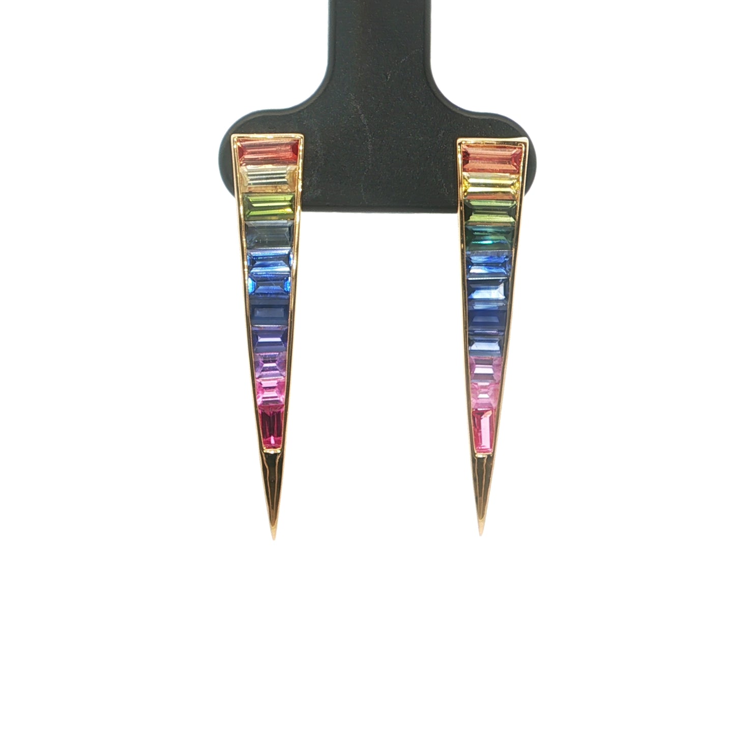 Rainbow Sapphire Fancy Cut Bezel Earring ~3ct 18K Yellow Gold