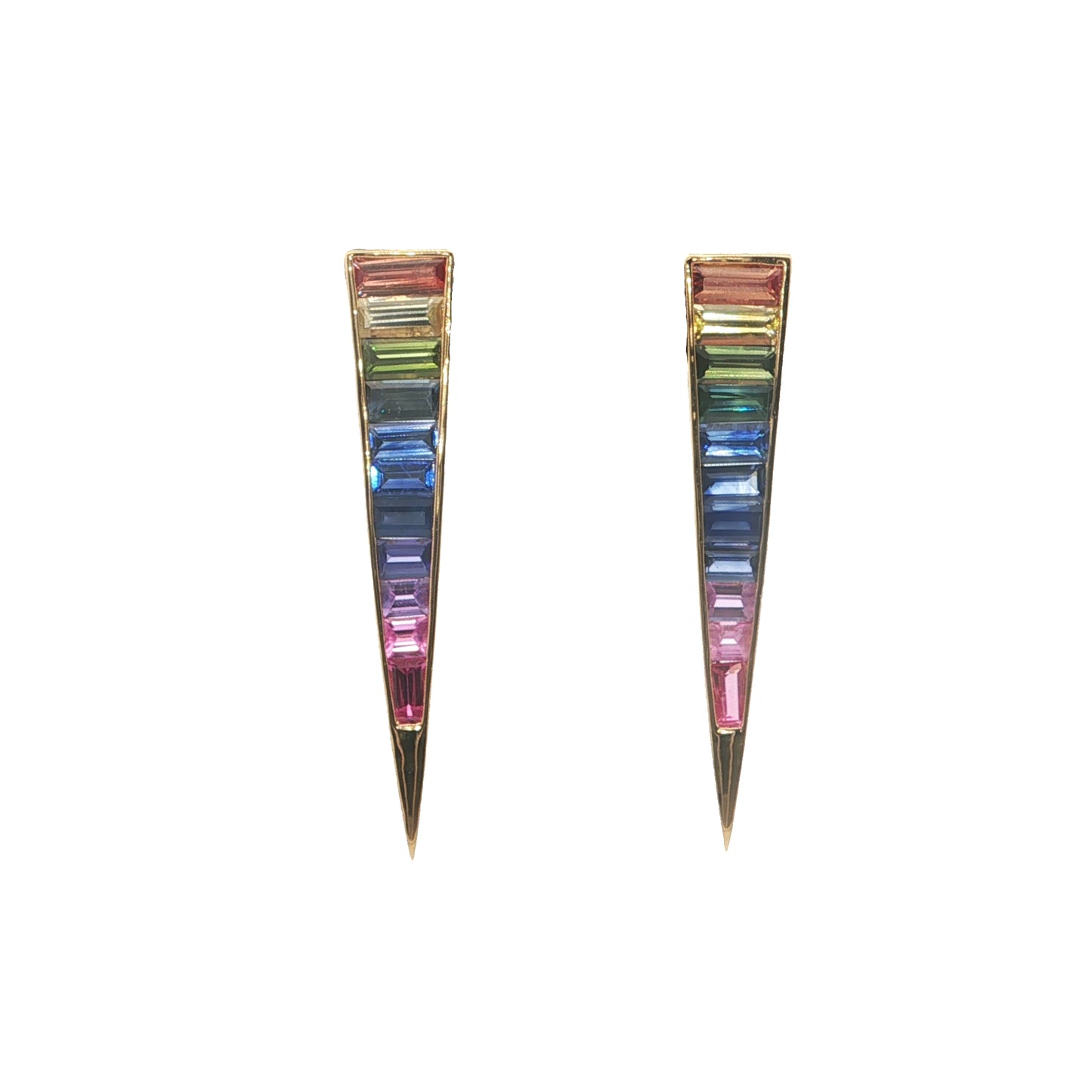 Rainbow Sapphire Fancy Cut Bezel Earring ~3ct 18K Yellow Gold