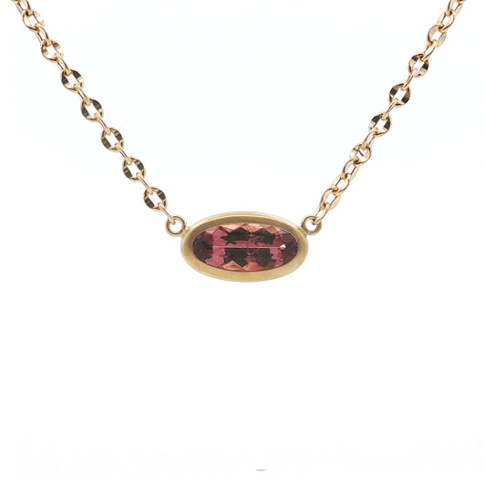 Pink Tourmaline Oval Bezel Necklace 4.49ct 18K Yellow Gold