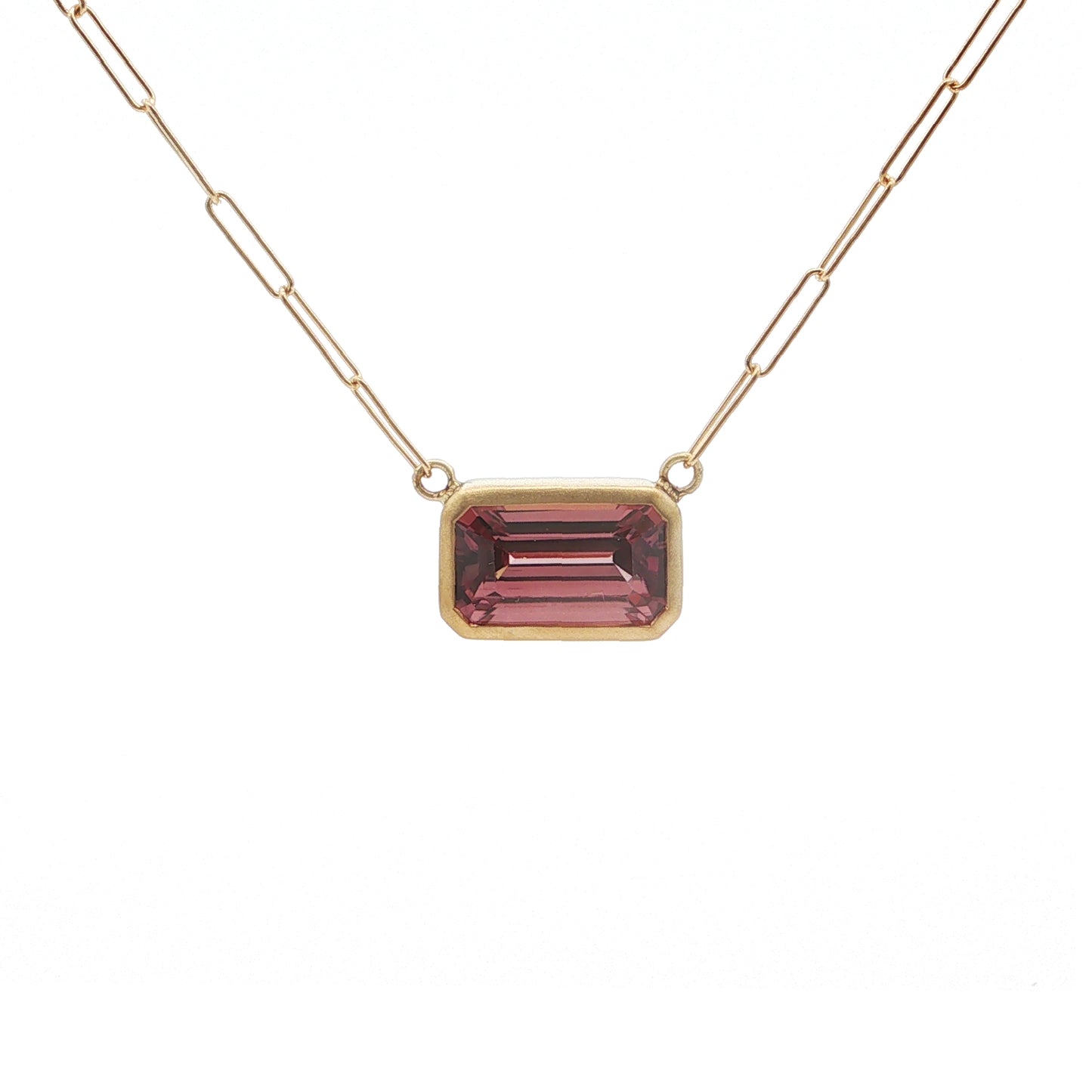 Zircon Emerald Cut Bezel Necklace 5.07ct 18K Yellow Gold