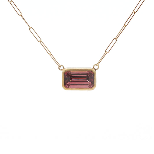 Zircon Emerald Cut Bezel Necklace 5.07ct 18K Yellow Gold