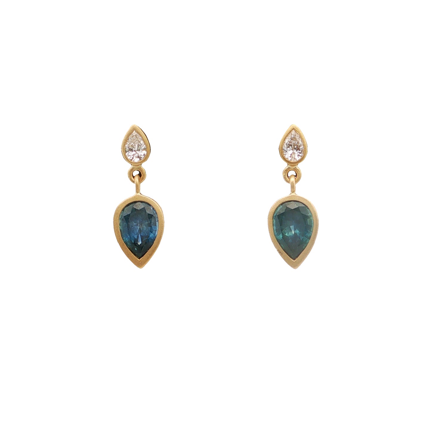 Montana Sapphire/Diamond Pear Shape Bezel Earring 1.34/.18ct 18K Yellow Gold