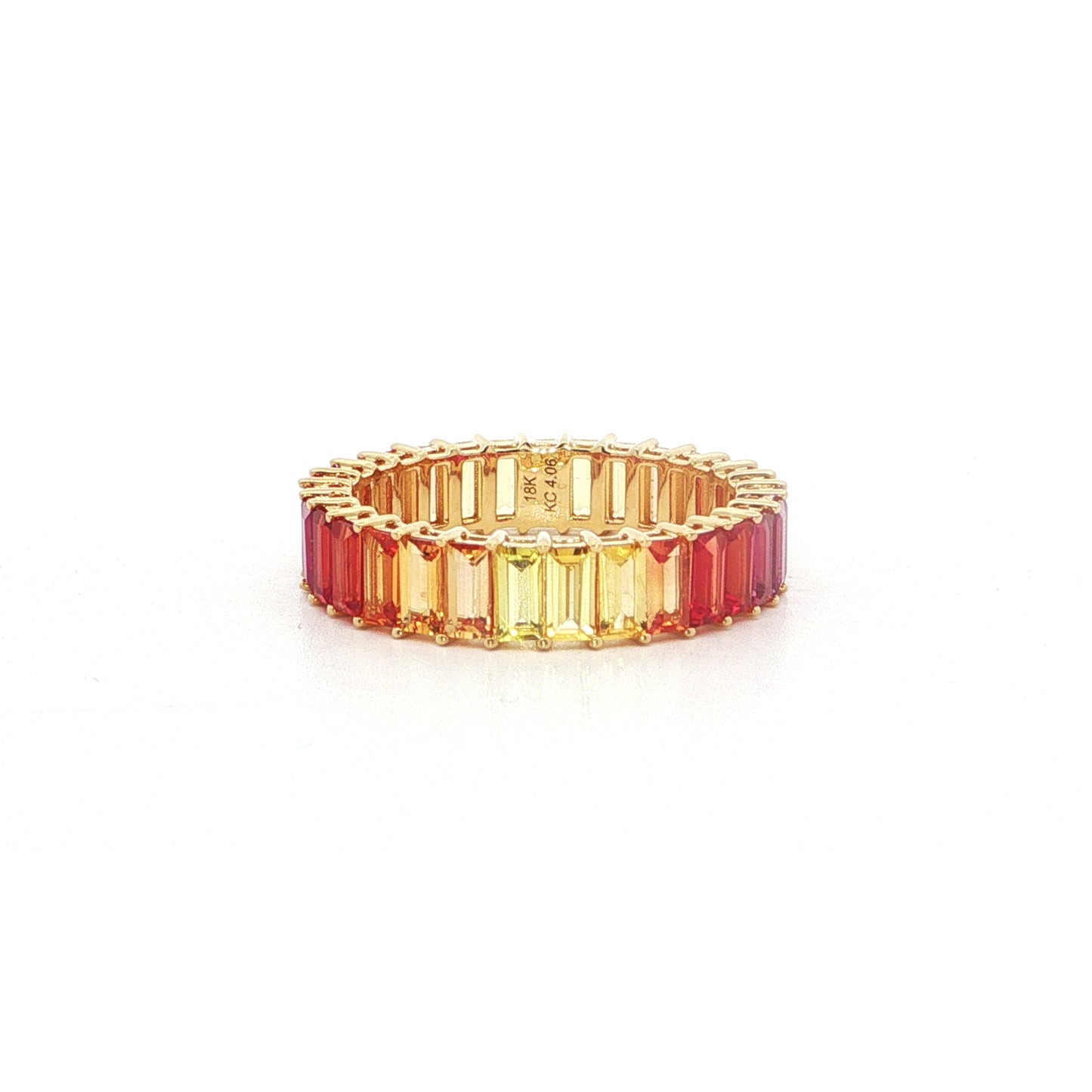 Yellow Sapphire/Orange Sapphire/Pink Sapphire Ombré Baguette Ring ~4.00ct 18K Yellow Gold Size 7