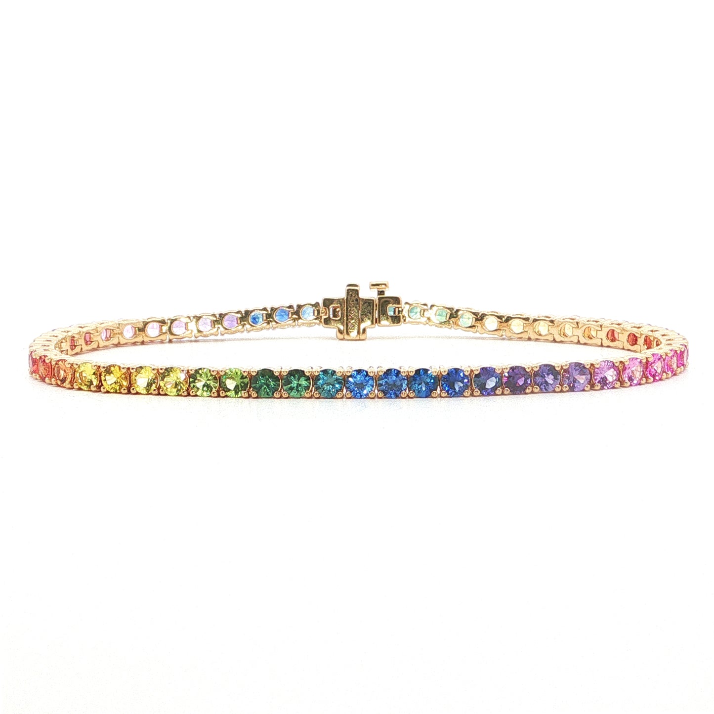 Rainbow 3mm Round Tennis Bracelet 6.75ct 18K Yellow Gold