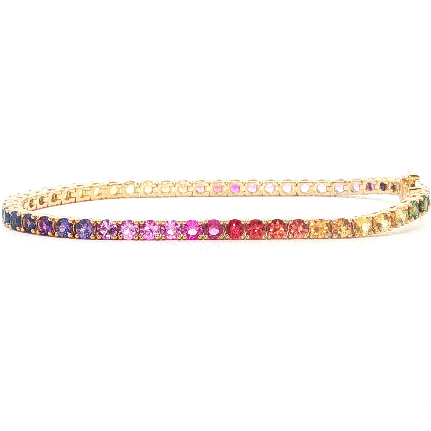 Rainbow 3mm Round Tennis Bracelet 6.75ct 18K Yellow Gold