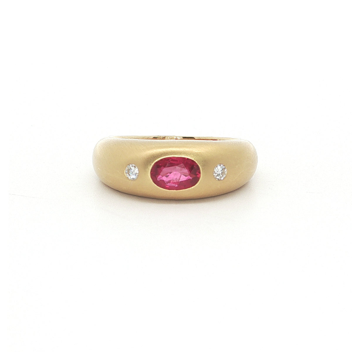 Ruby/Diamond Oval Cigar Band Ring 0.53/0.07ct 18K Yellow Gold Size 7