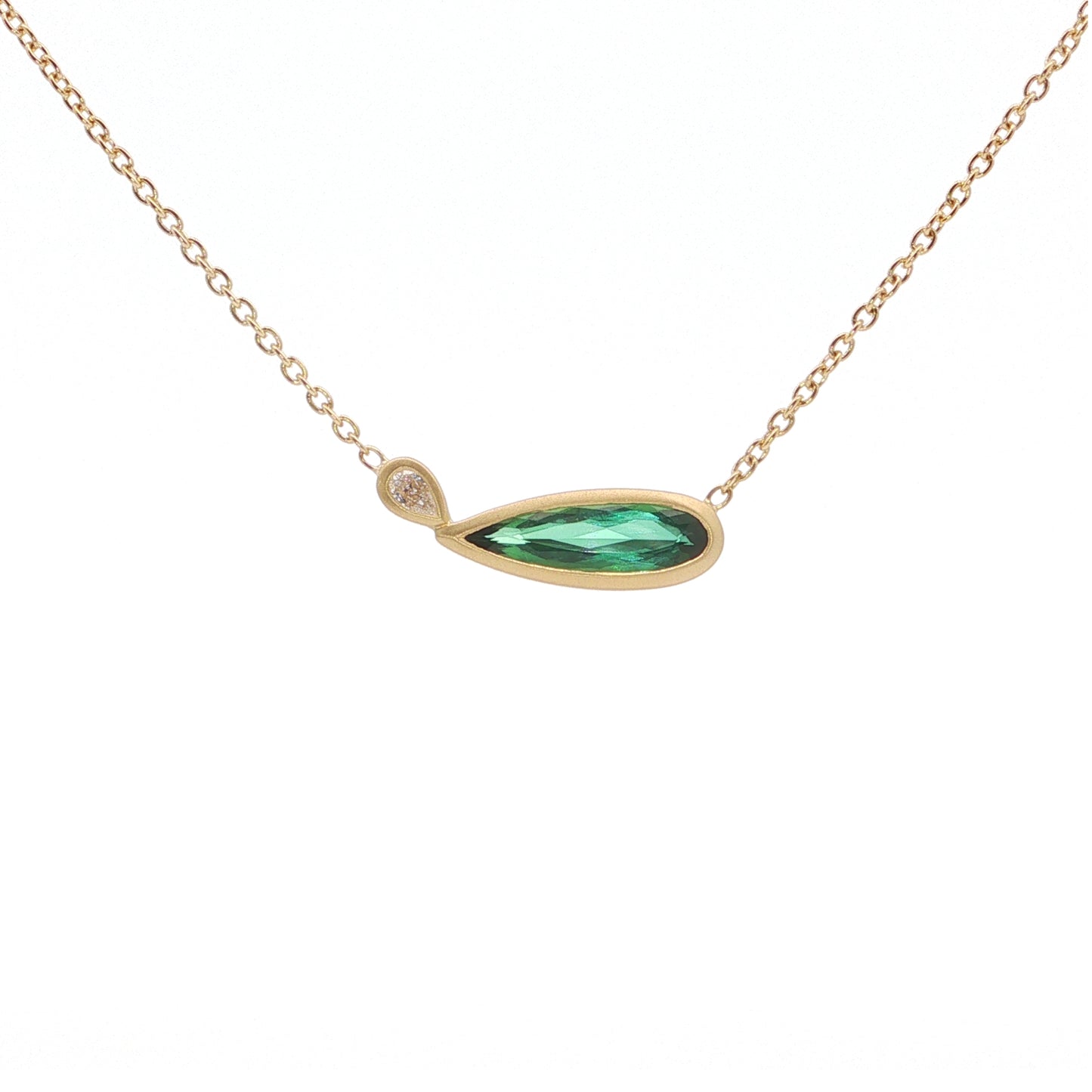 Green Tourmaline/Diamond Pear Shape 2 Stone Necklace (2) 0.72/0.05ct 18K Yellow Gold