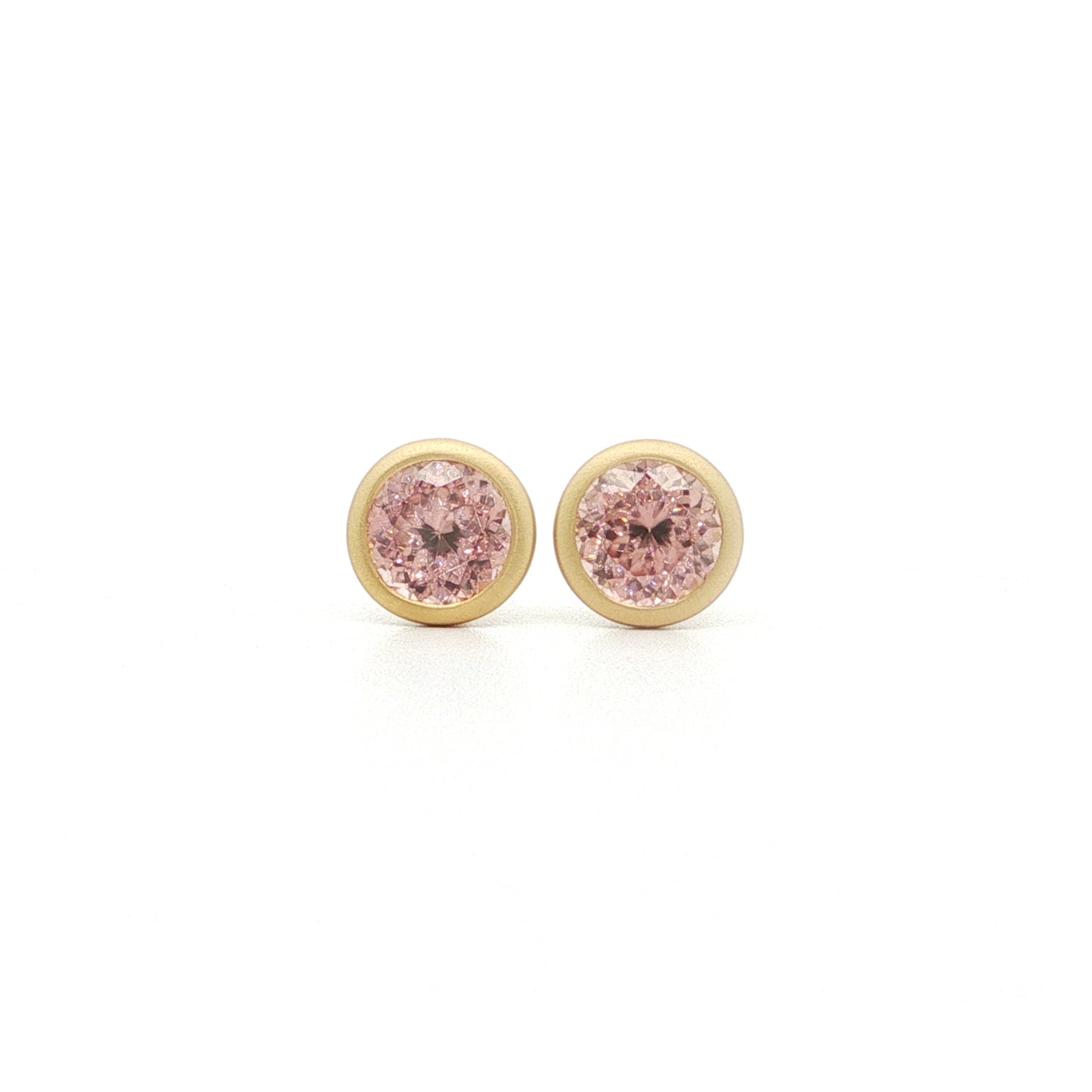 Pink Champagne Zircon Round Bezel Earring 2.61ct 18K Yellow Gold