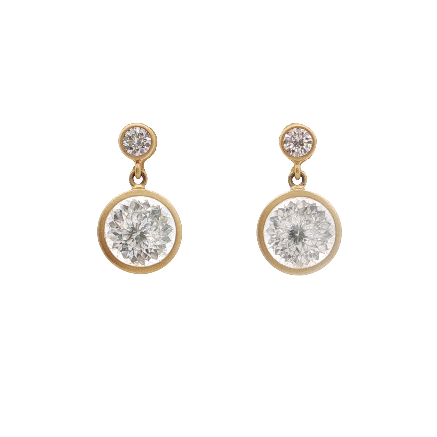 White Zircon/Diamond Round Bezel Earring 5.03/0.21ct 18K Yellow Gold