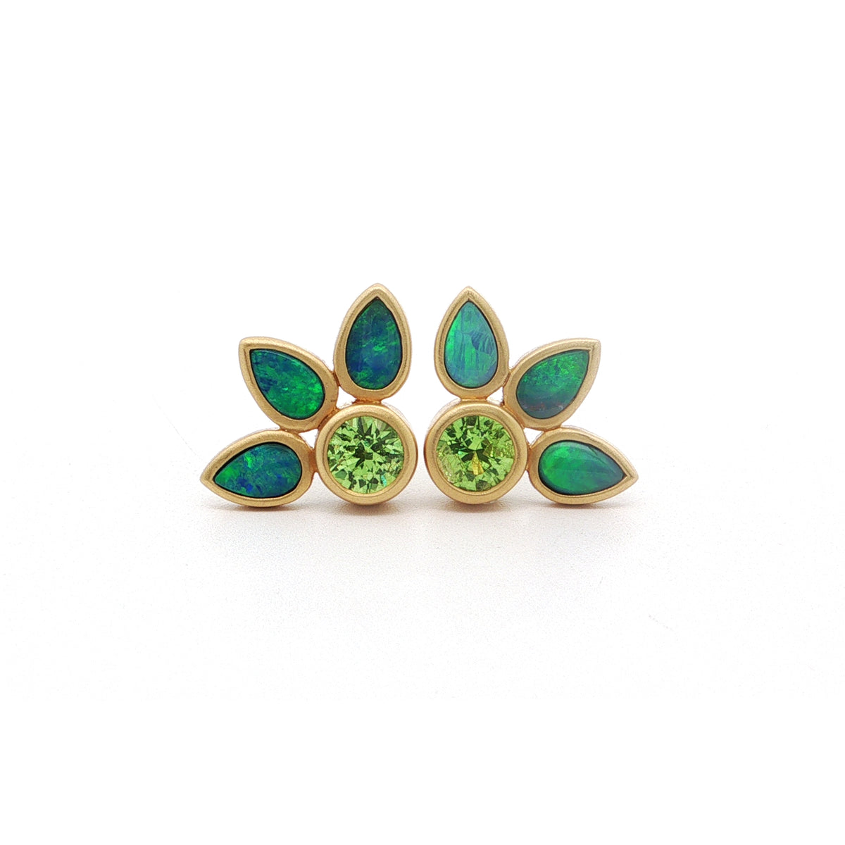 Garnet/Opal Round/Pear Shape Bezel Earring 0.82/0.69ct 18K Yellow Gold