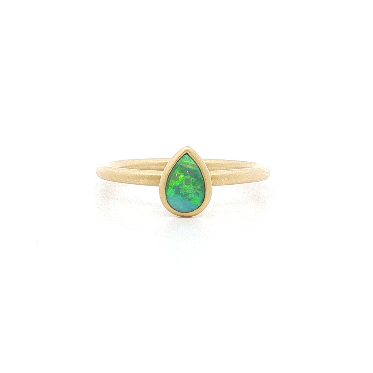 Opal Pear Shape Yumdrop Ring 0.22ct 18K Yellow Gold Size 6.5