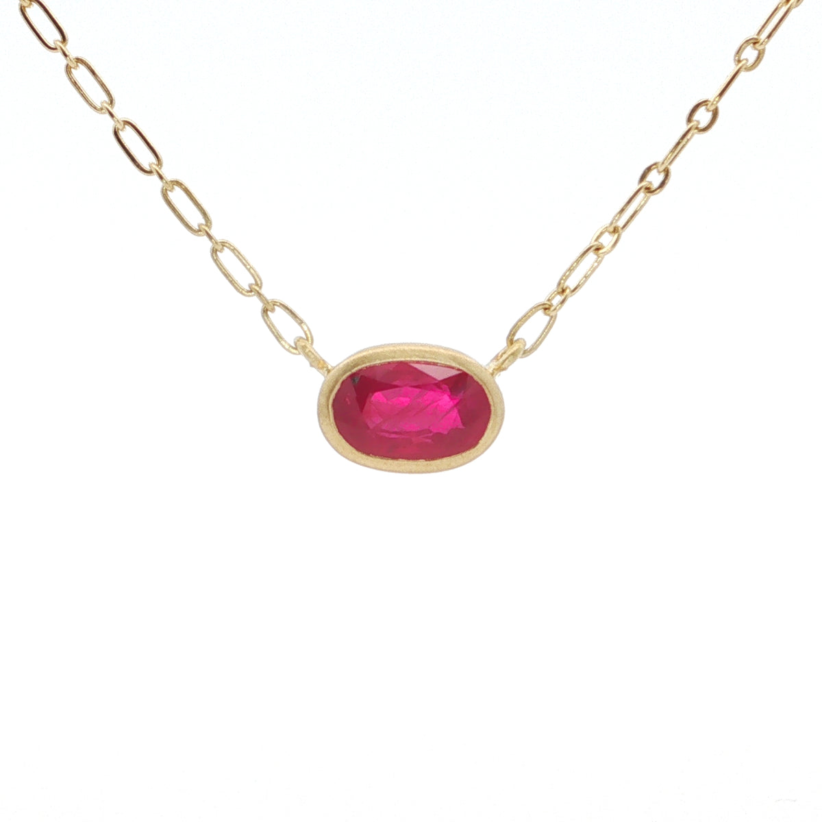 Ruby Oval Bezel Necklace 1.67ct 18K Yellow Gold