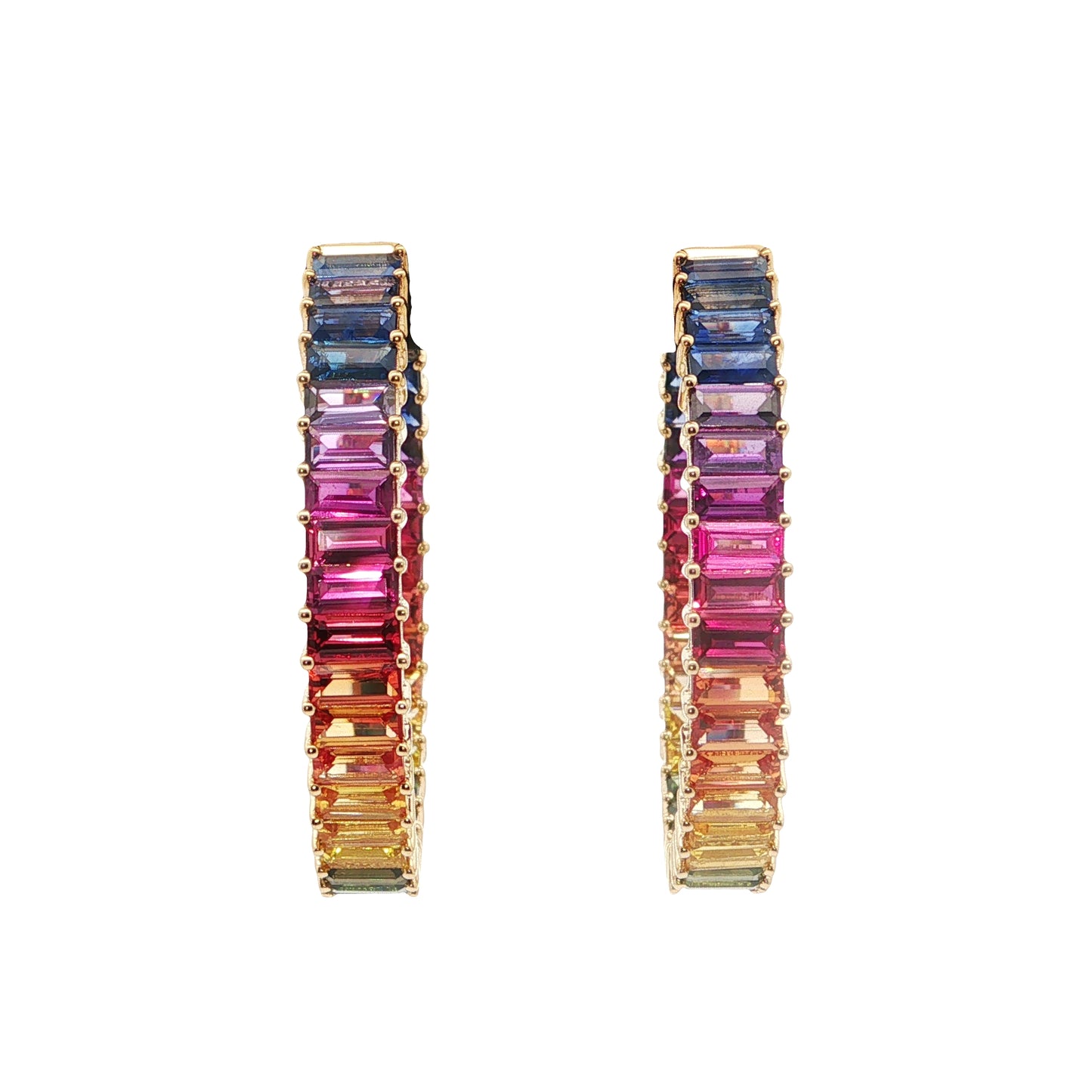Rainbow Baguette Hoop Earring 8.80ct 18K Yellow Gold