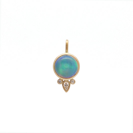 Opal Round Bezel with Diamonds Pendant 1.14/0.06ct 18K Yellow Gold/Sterling Silver