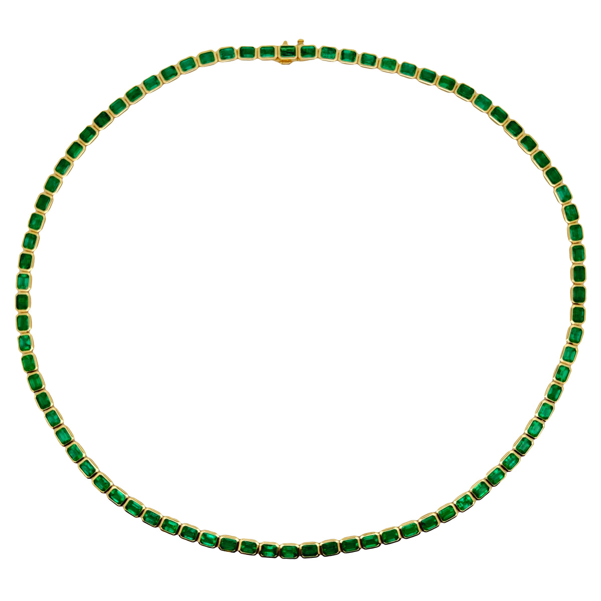 Emerald Emerald Cut Bezel Necklace 17.66ct 18K Yellow Gold