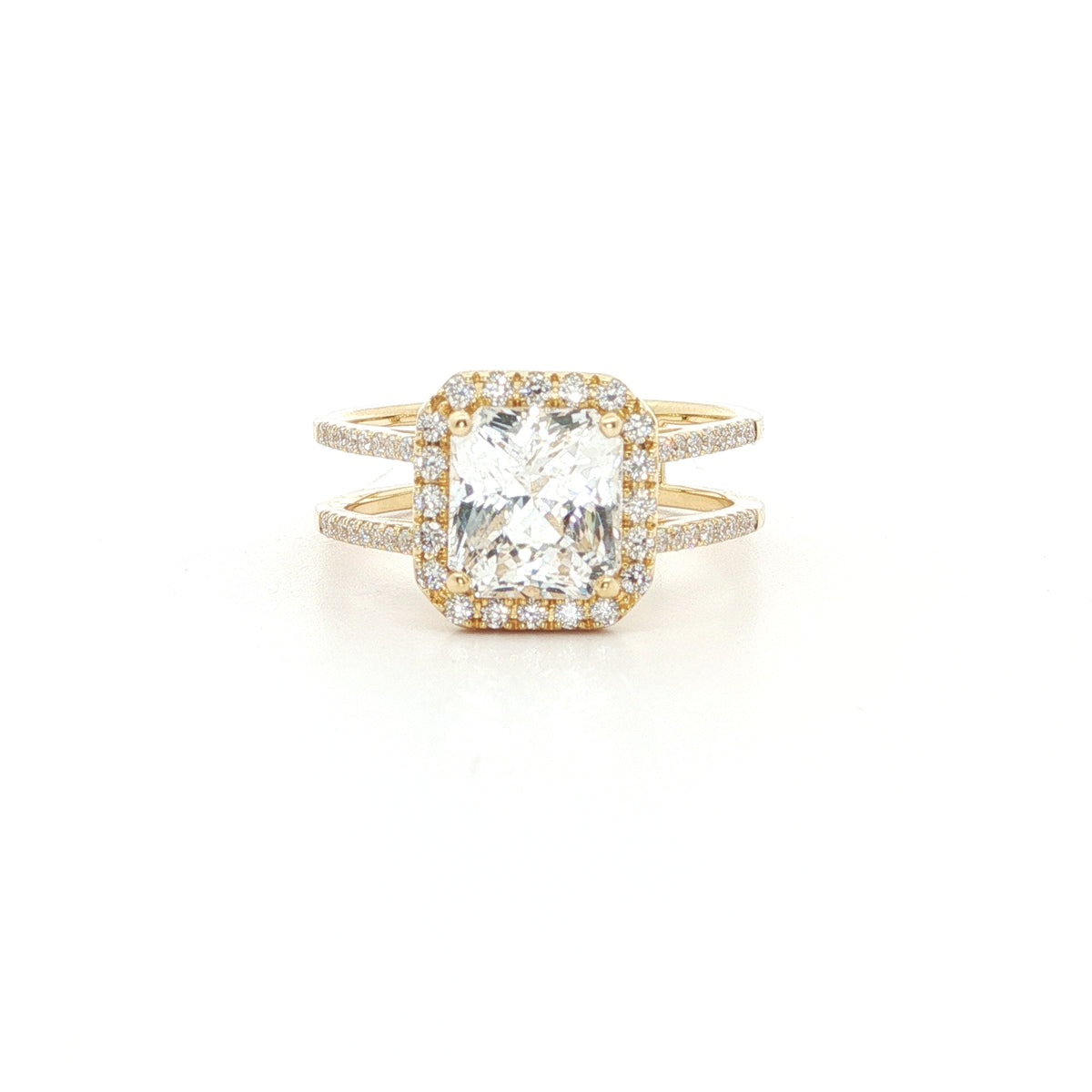 White Sapphire Radiant Split Shank Ring 2.91/0.52ct 18K Yellow Gold Size 7