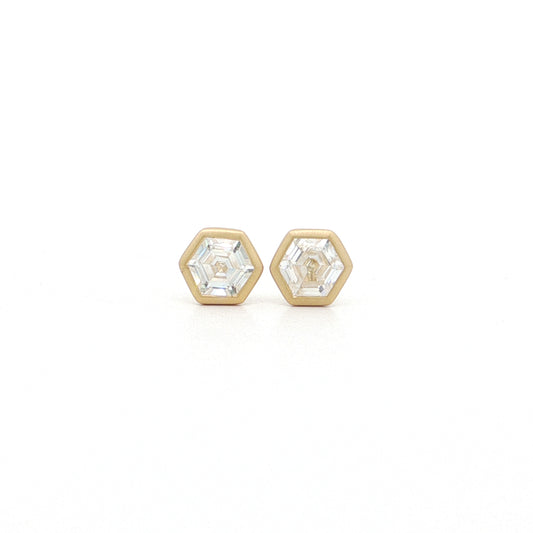 White Zircon Hexagon Bezel Earring 1.80ct 18K Yellow Gold