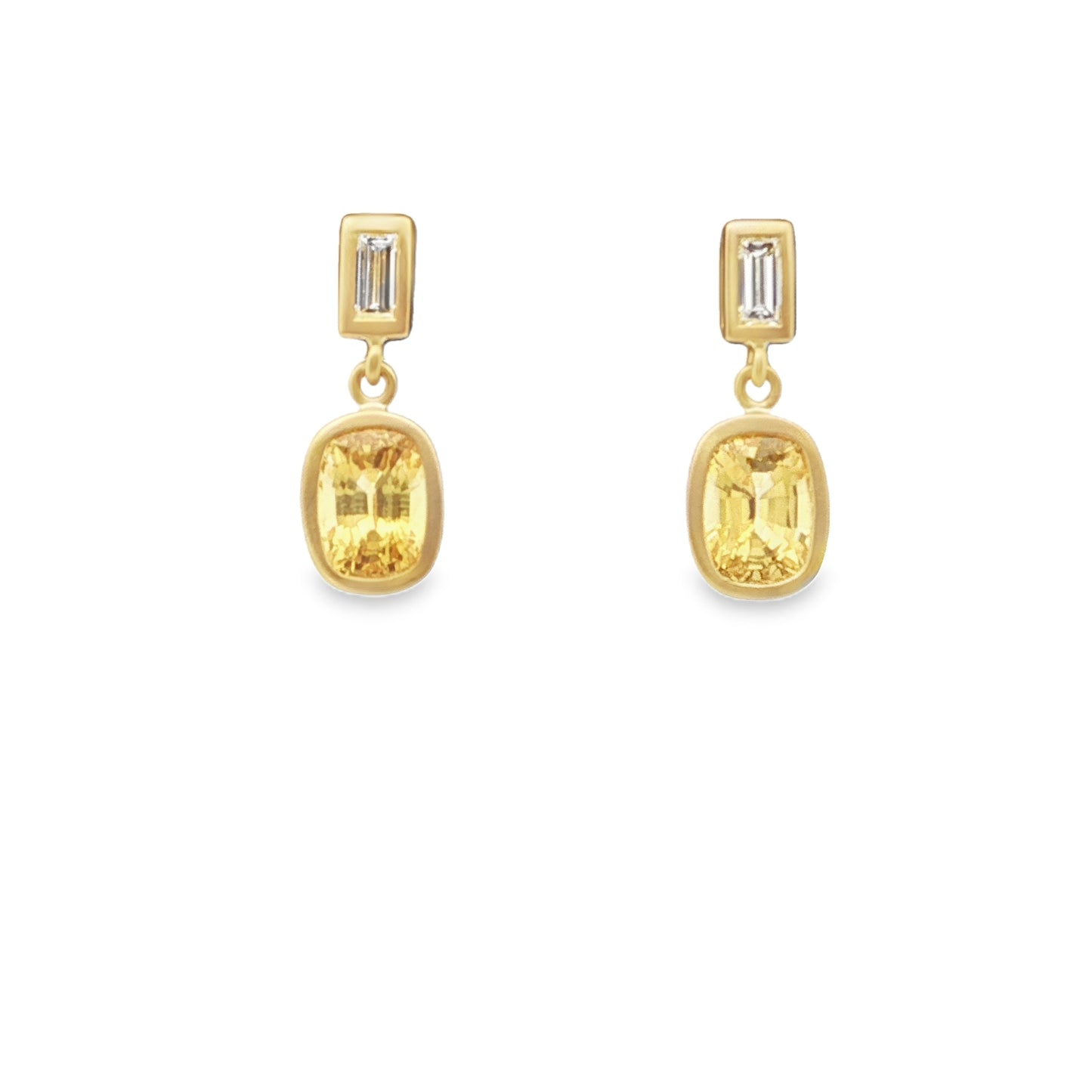 Yellow Sapphire/Diamond Cushion Bezel Earring 1.98/0.20ct 18K Yellow Gold