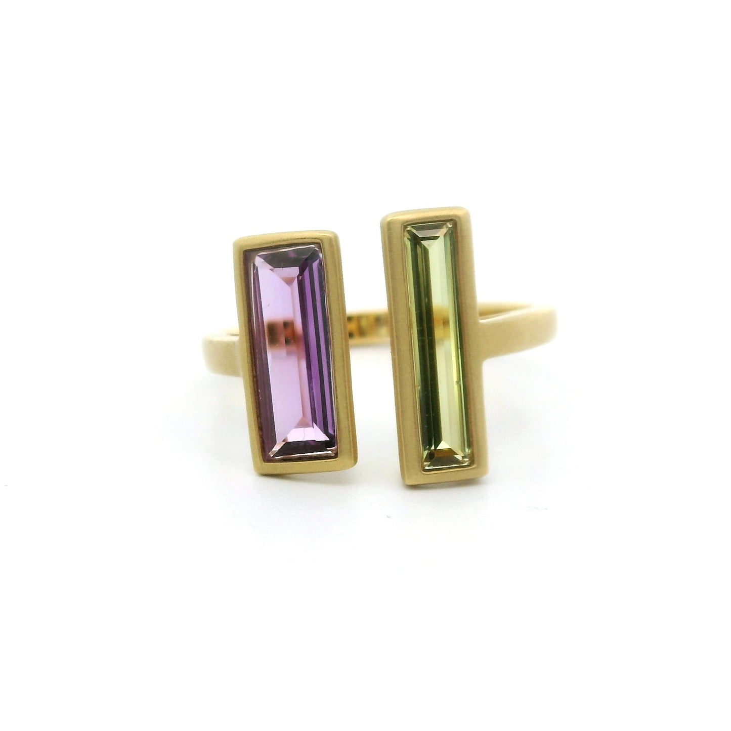 Pink Sapphire/Yellow Sapphire Baguette 2 Stone Ring 1.54ct 18K Yellow Gold Size 7.5