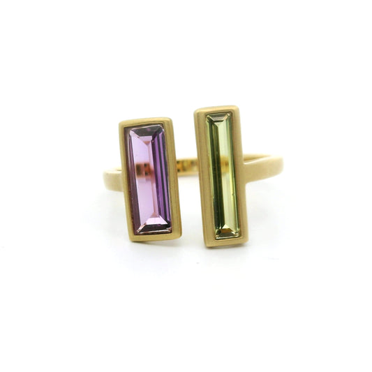 Pink Sapphire/Yellow Sapphire Baguette 2 Stone Ring 1.54ct 18K Yellow Gold Size 7.5