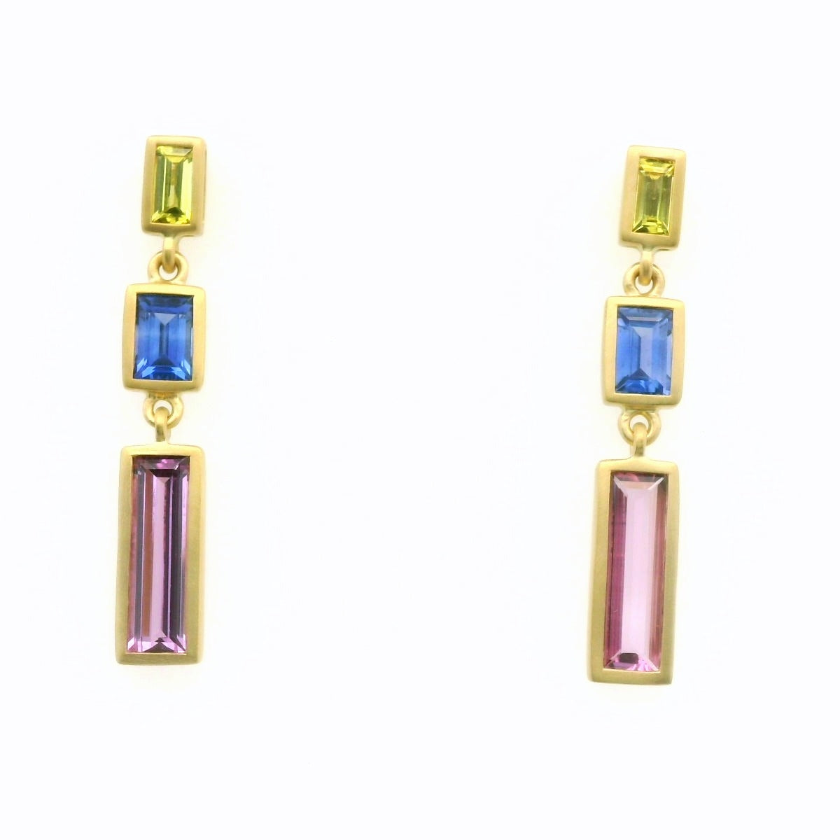 Yellow Sapphire/Blue Sapphire/Pink Sapphire Baguette Earring 0.26/0.67/1.23ct 18K Yellow Gold