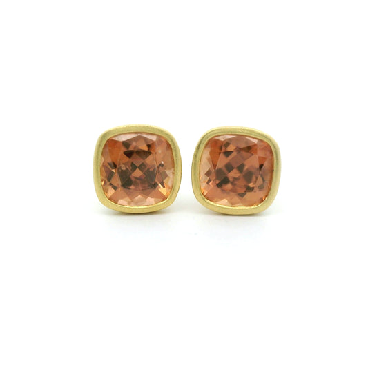 Zircon Cushion Bezel Earring 2.31ct 18K Yellow Gold