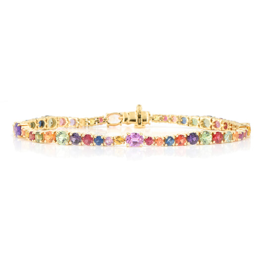 Rainbow Round/Oval Bracelet 8.79ct 18K Yellow Gold