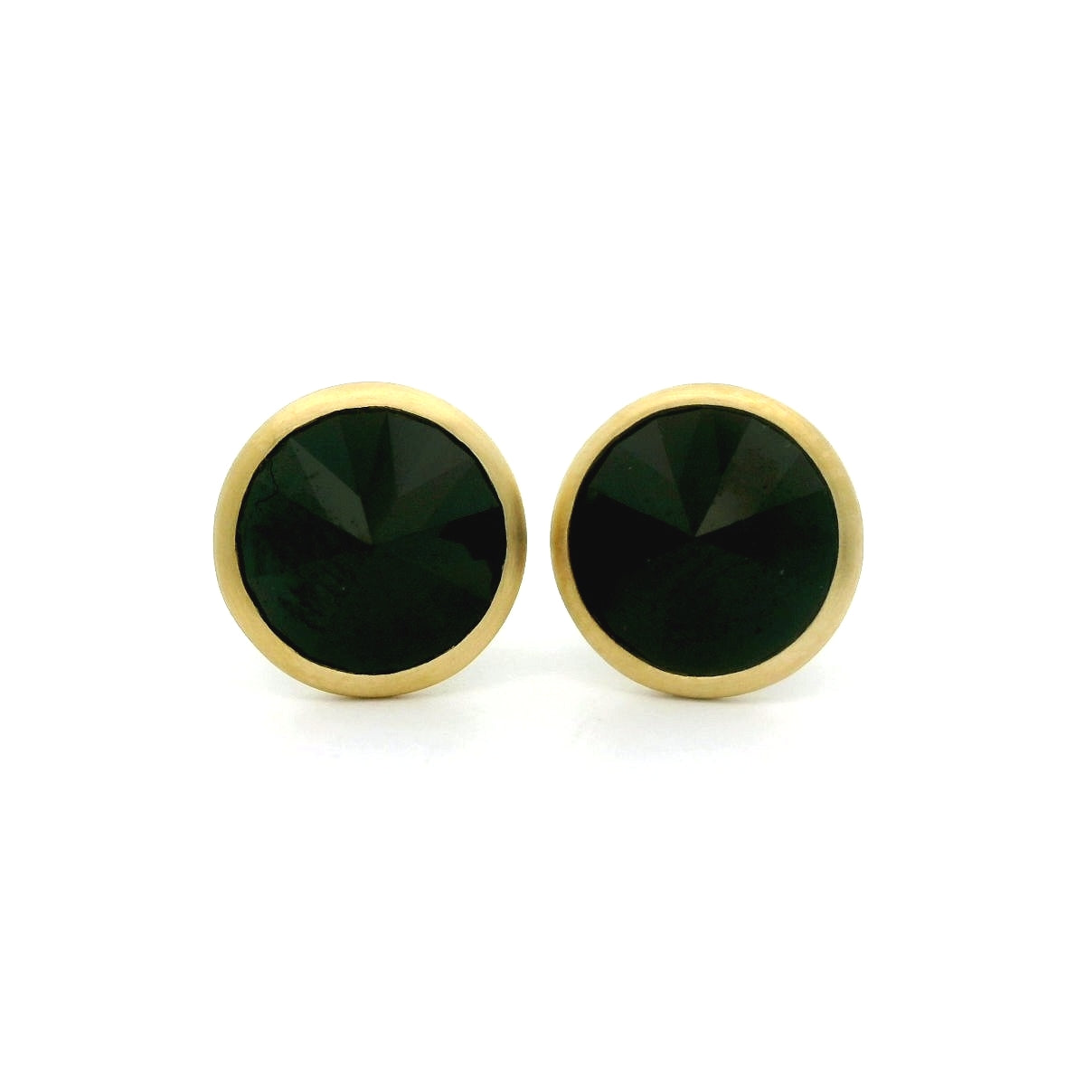 Black Spinel Round Bezel Earring 2.77ct 18K Yellow Gold